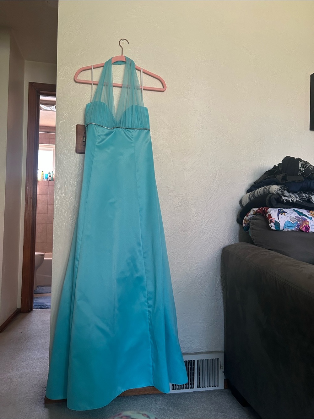 Vintage Y2K Blondie Nites Turquoise Halter Prom Dress